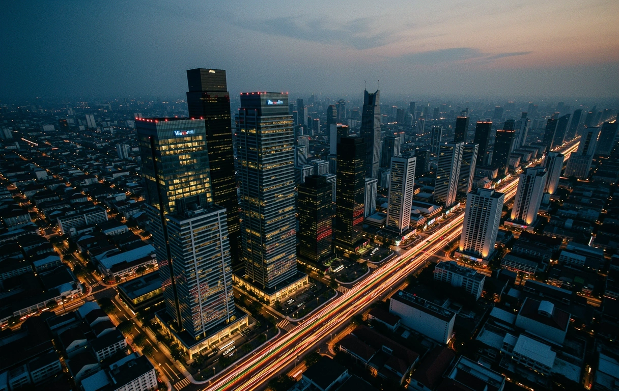 Indonesian urban landscape at night