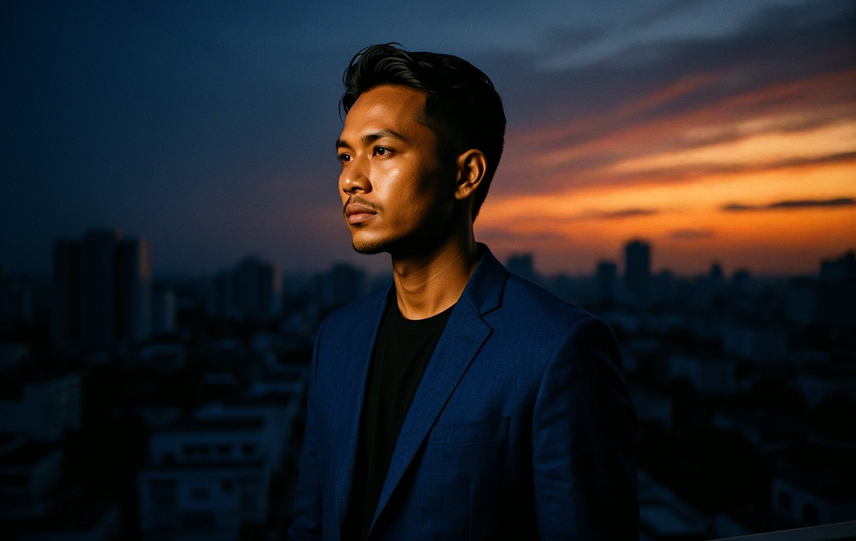 Modern Indonesian gentleman at dusk
